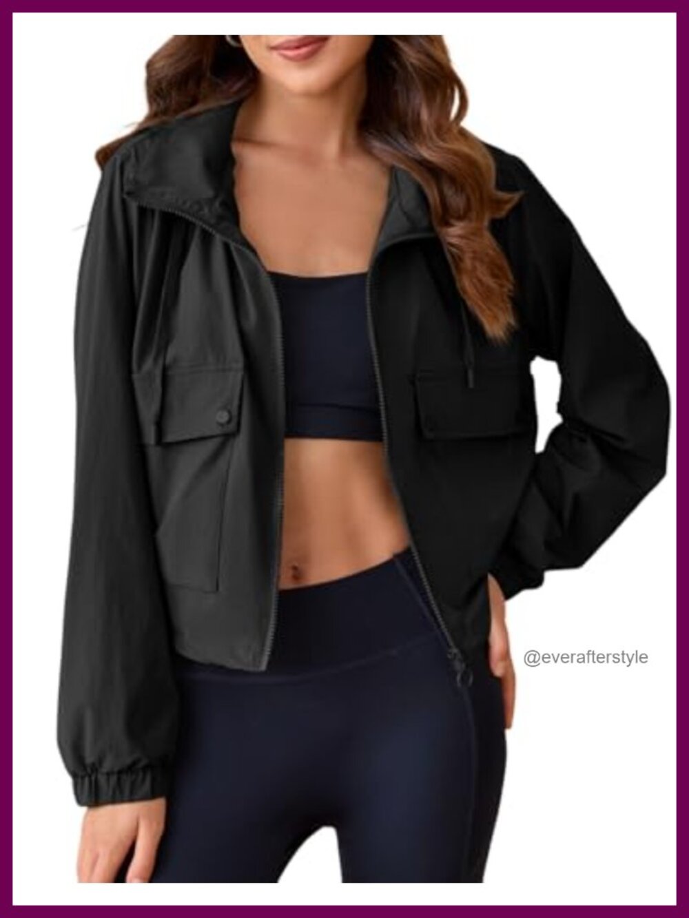 Womens Cropped Military Utility Jacket Long Sleeve Anorak with Pockets